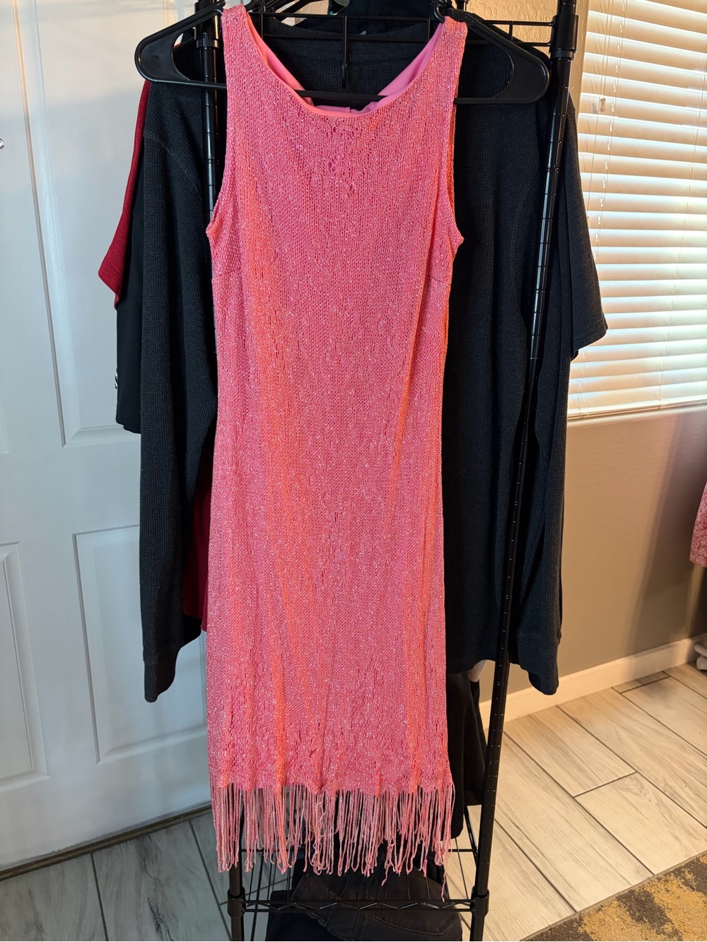 Vintage y2k Hourglass Hot Pink Sleeveless Fringe Maxi Dress
